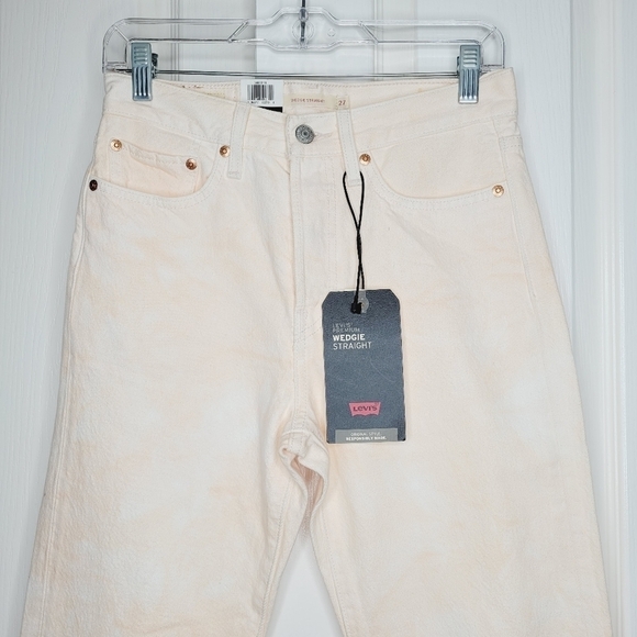 Levi’s Wedgie Straight Jeans 27X28, pale peach/white Tie Dye NWT - Picture 3 of 9